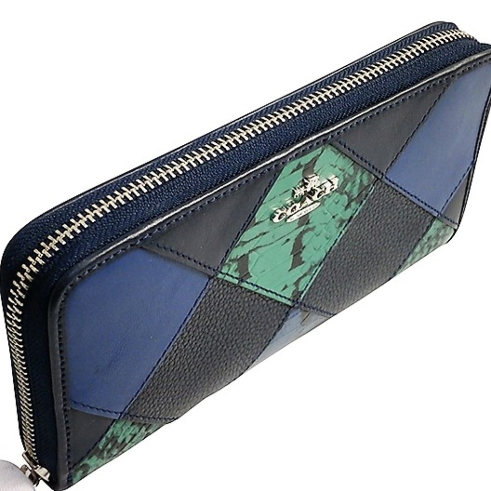 Coach Leather Wallet Black Blue and Animal print